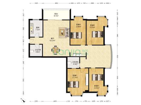 汉口滨江公馆 4室1厅2卫 180平方