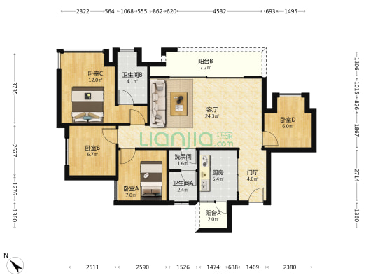 新天泽玖誉 4室1厅3卫 100平方