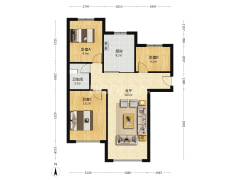 K2狮子城南区 3室1厅 南 北-涿州K2狮子城南区户型图