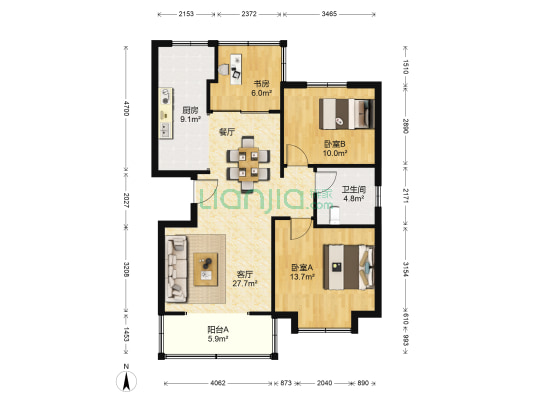 中凯城市之光(新江湾) 3室1厅1卫 99平方