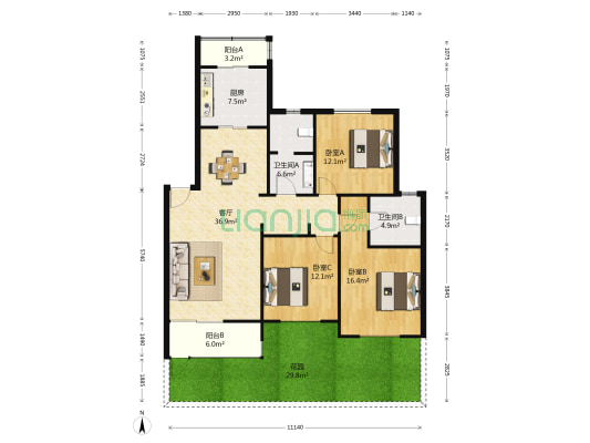 丰舍东苑 3室1厅2卫 118平方