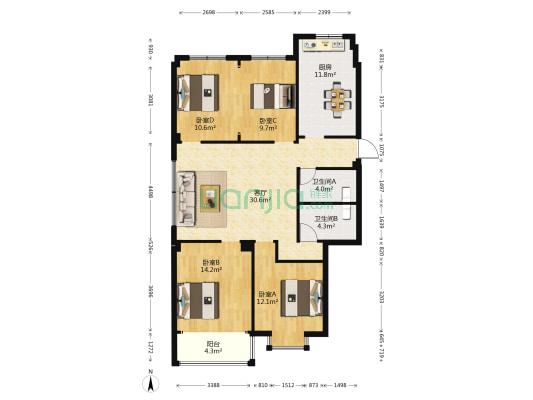城西小区 4室1厅2卫 125平方