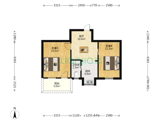 电业局西洪路单位宿舍 2室1厅1卫 56平方