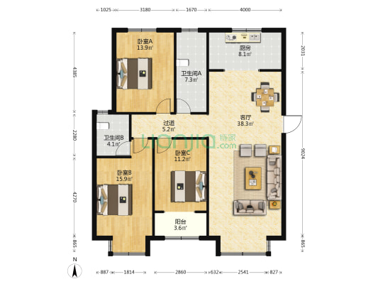 丛台花园 3室1厅2卫 147平方