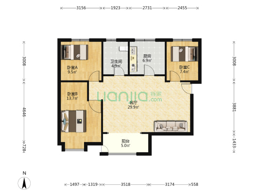 华侨城善水苑 3室1厅1卫 108平方