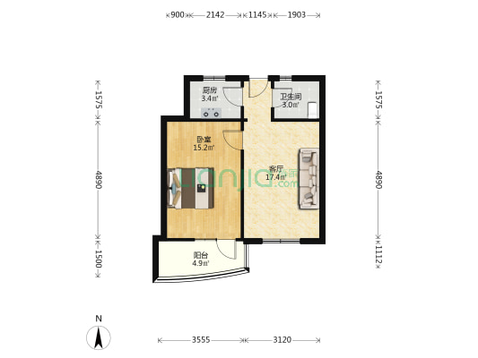 味精厂宿舍 1室1厅1卫 52平方