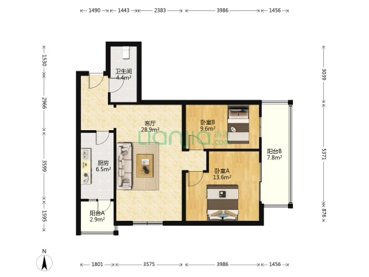 清河文苑 2室1厅1卫 98平方