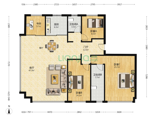 天朗云熙 4室1厅2卫 160平方