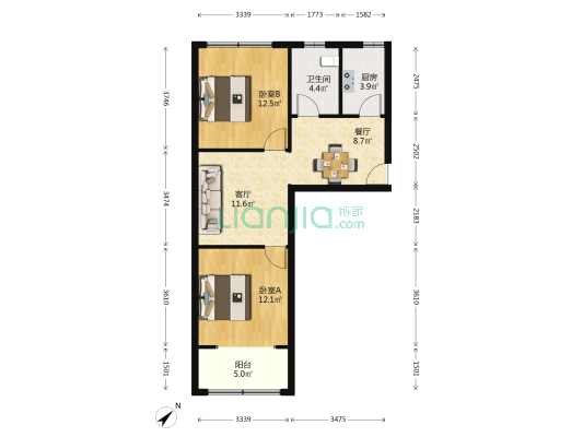 建工大楼 2室2厅1卫 88平方