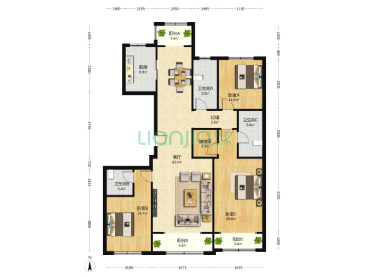 恒鼎荣庭 3室1厅3卫 173平方