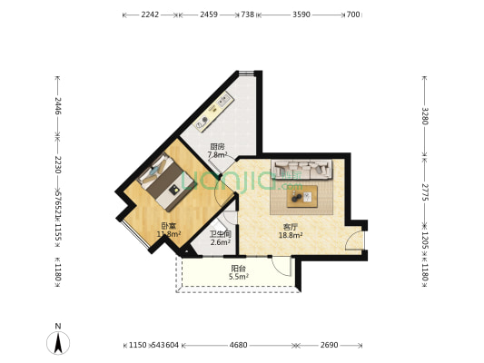 金斗湾畔 1室1厅1卫 55平方