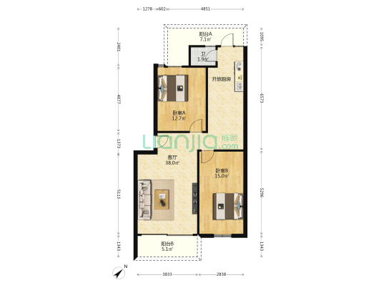 园林路 2室1厅1卫 90平方