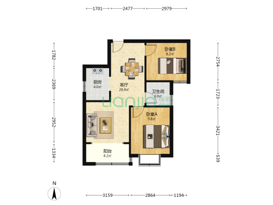 融润·璟城 2室1厅1卫 70平方