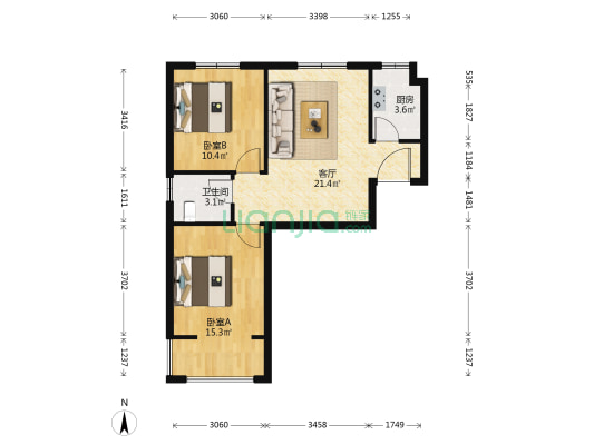 新城林湾 2室1厅1卫 72平方