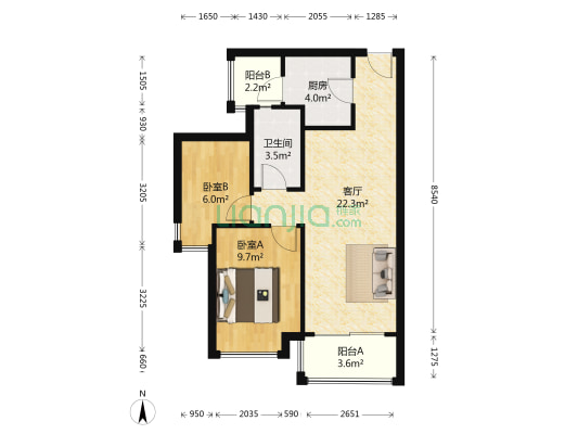 恒福花园 2室1厅1卫 63平方