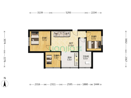 二七路27号 3室1厅1卫 45平方