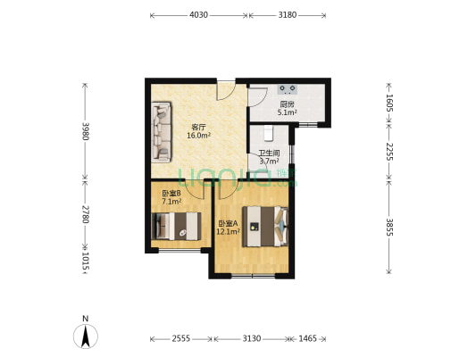 龙凤喜万家 2室1厅1卫 59平方