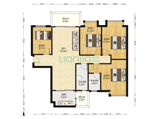 山水江南玖峯 4室1厅2卫 133平方