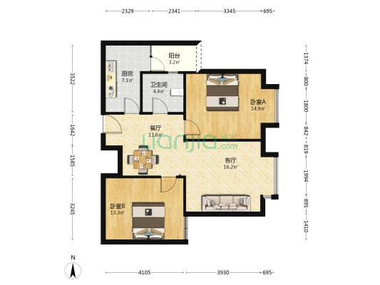 迎宾丽景 2室2厅1卫 91平方