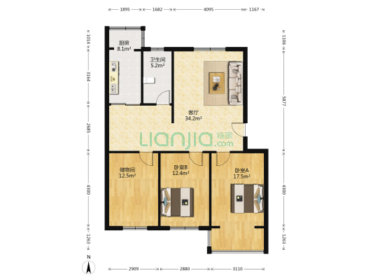 阳光家园城北楼 2室1厅1卫 111平方