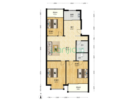 兴隆小区 3室2厅2卫 115平方