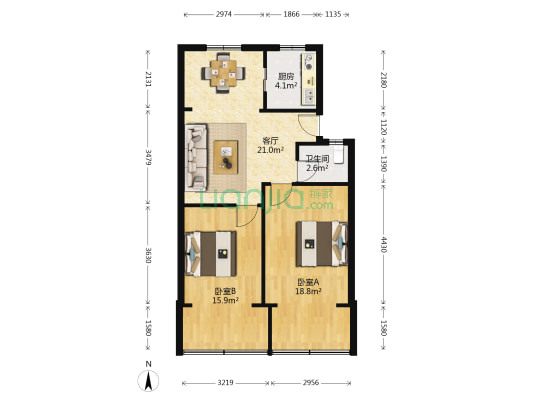 翠苑二区北区 2室1厅1卫 76平方