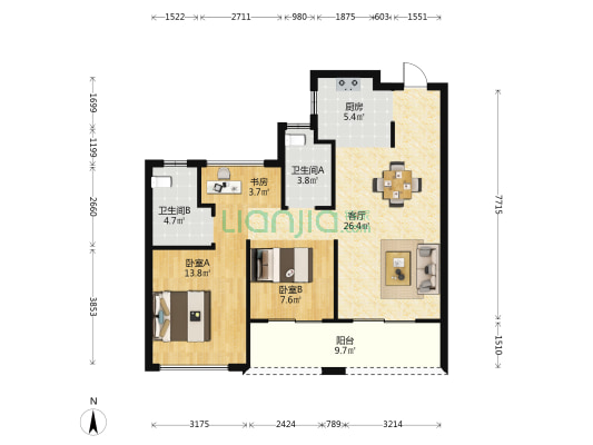 奥克斯·棠悦府 3室1厅2卫 98平方