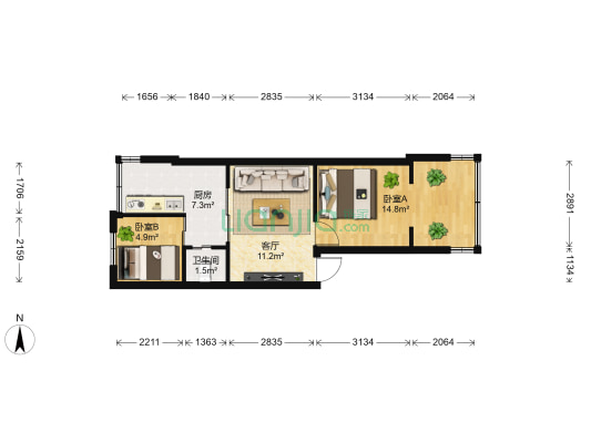 棕合小区 2室1厅1卫 48平方