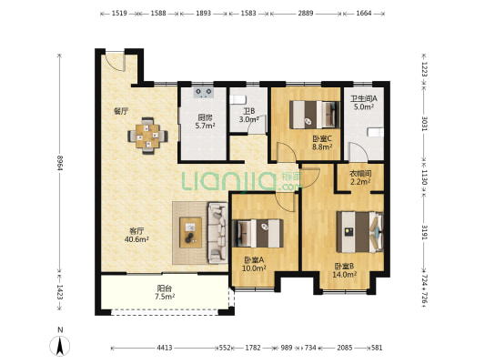 君兰天悦 3室1厅2卫 122平方