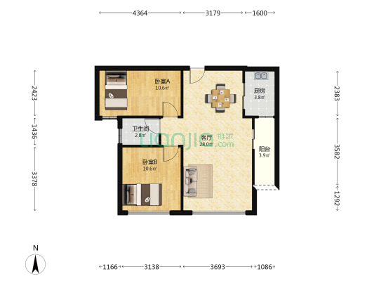 悦景楼 2室1厅1卫 71平方