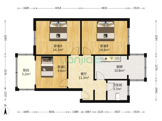解放西路 3室1厅1卫 63平方