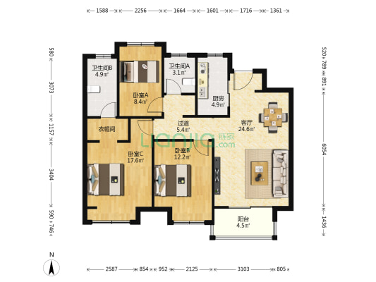 翡翠天悦星园一期 3室1厅2卫 110平方