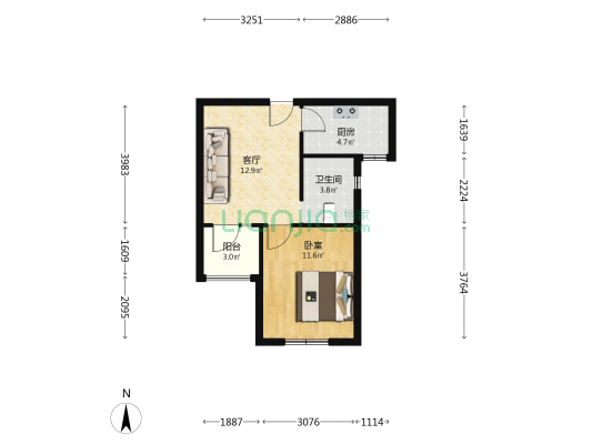 金海华城丰硕茗苑 1室1厅1卫 54平方