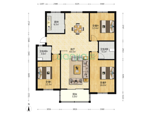 碧水南苑东区 3室1厅2卫 125平方
