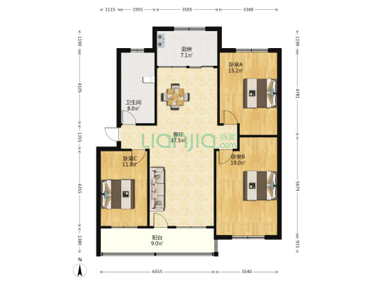 市经贸干校家属院 3室1厅1卫 121平方