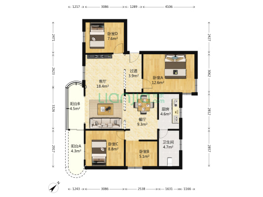 南山新村 4室2厅1卫 104平方