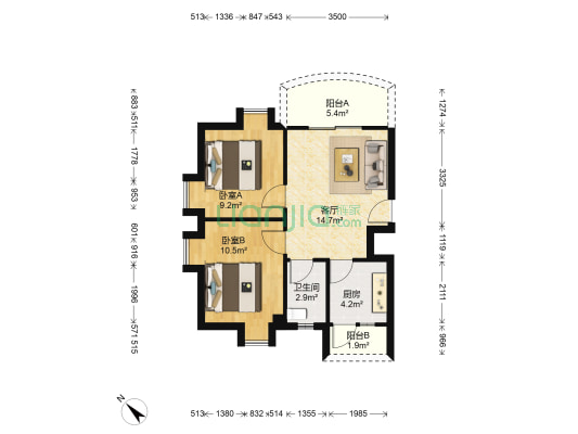 龙吟居 2室1厅1卫 60平方