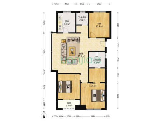 云章映月华庭 3室1厅2卫 106平方