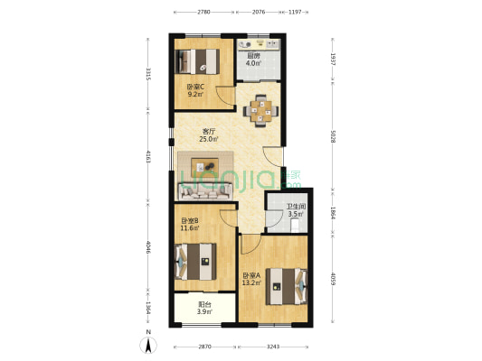 颐欣家园 3室1厅1卫 87平方