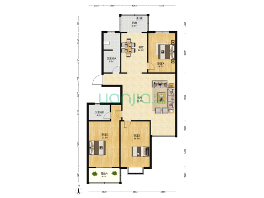 窦庄社区 3室2厅2卫 172平方
