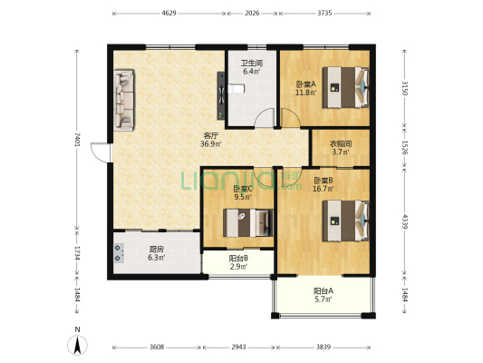景园小区 3室1厅1卫 131平方