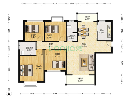 中建悦和城 4室1厅2卫 139平方