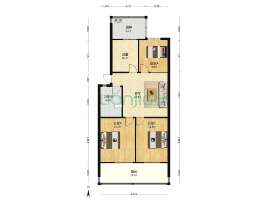 金桥小区 3室1厅1卫 107平方