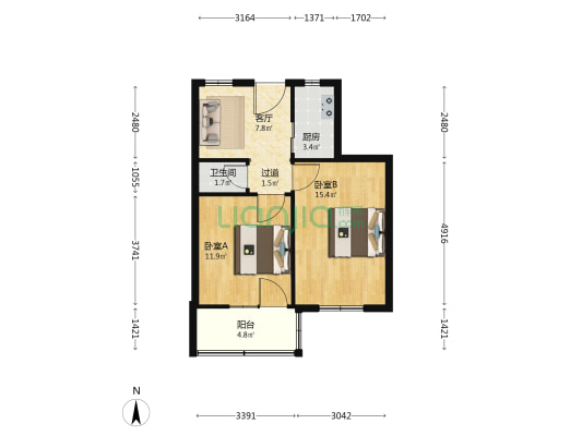 宿州路156号 2室1厅1卫 64平方