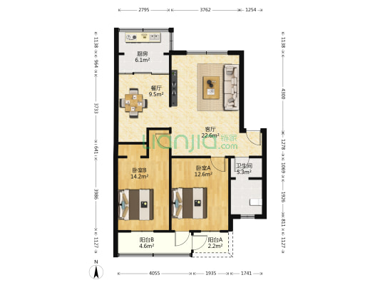贾堡小区 2室2厅1卫 89平方