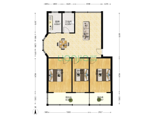 华顺陆岛小区 3室1厅1卫 106平方