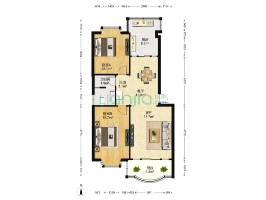 怡兰苑 2室2厅1卫 97平方