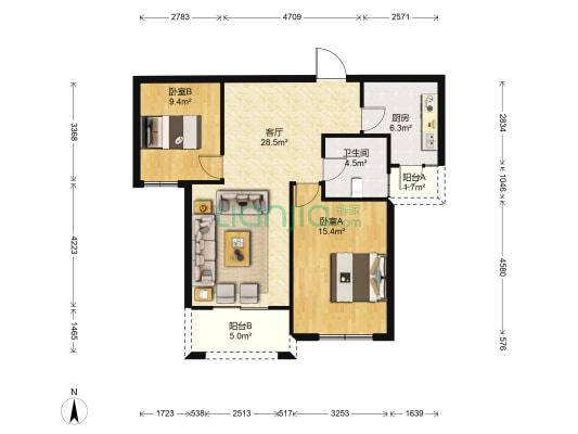 湖畔水韵 2室1厅1卫 94平方