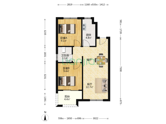 荷塘名郡 2室1厅1卫 78平方