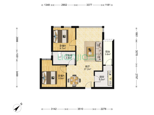 中筑西府兰庭 2室1厅1卫 70平方